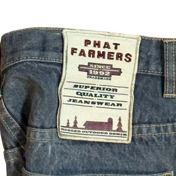 VTG Phat Farm Jeans Mens Phat Farmers Stone Washed Charcoal Tan Stitch 32/34